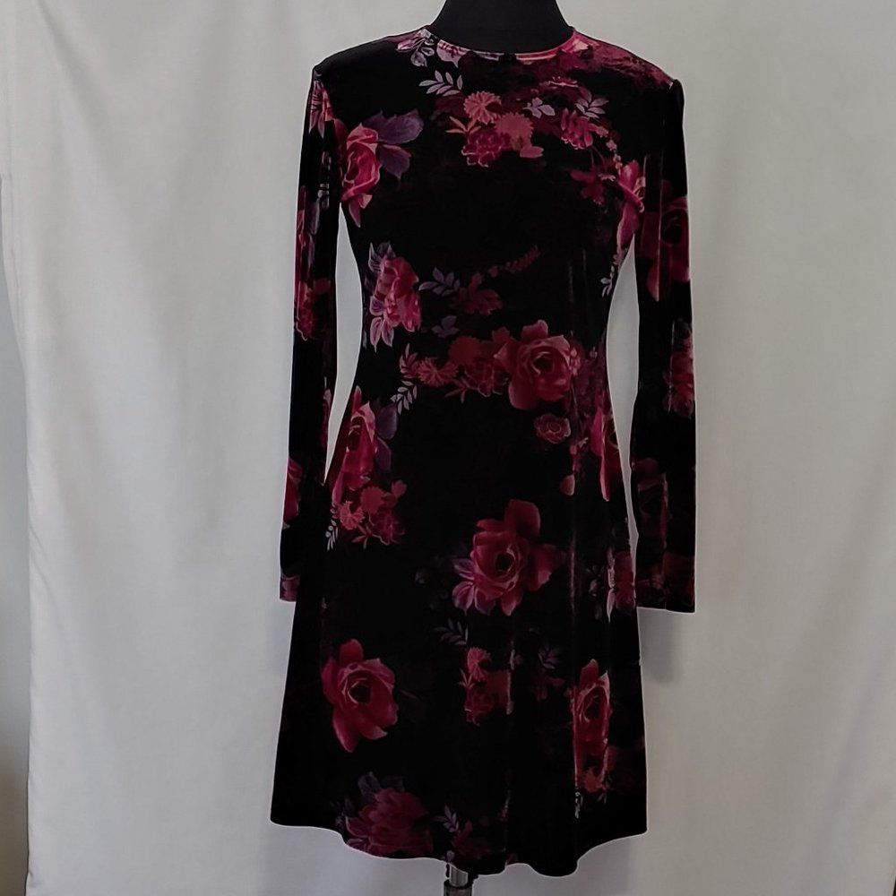 Stretch Black Suede Flowerete Dress